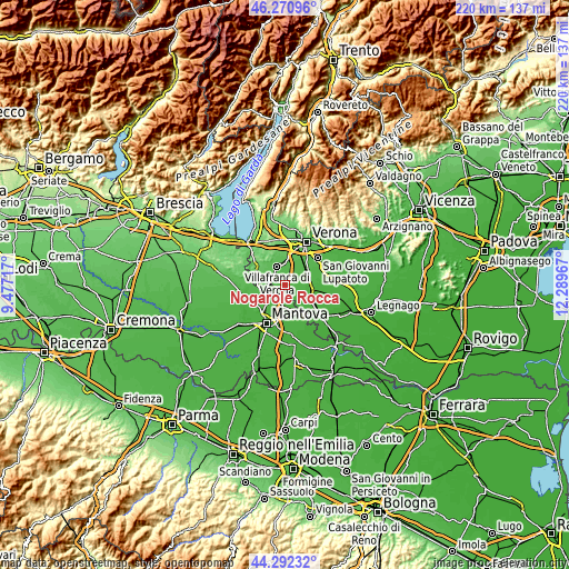 Topographic map of Nogarole Rocca