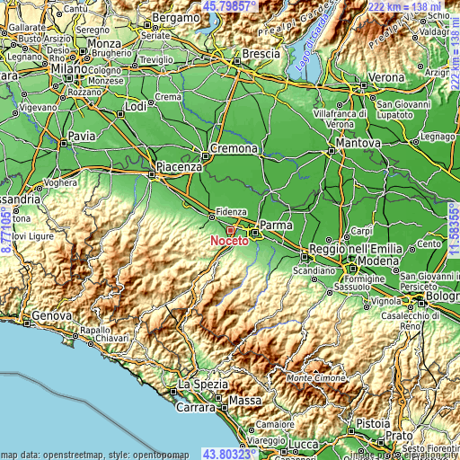 Topographic map of Noceto