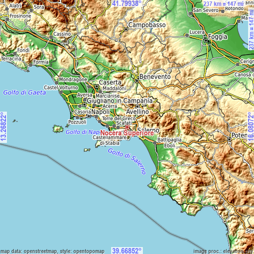 Topographic map of Nocera Superiore