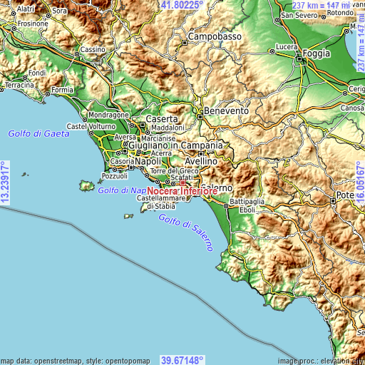 Topographic map of Nocera Inferiore