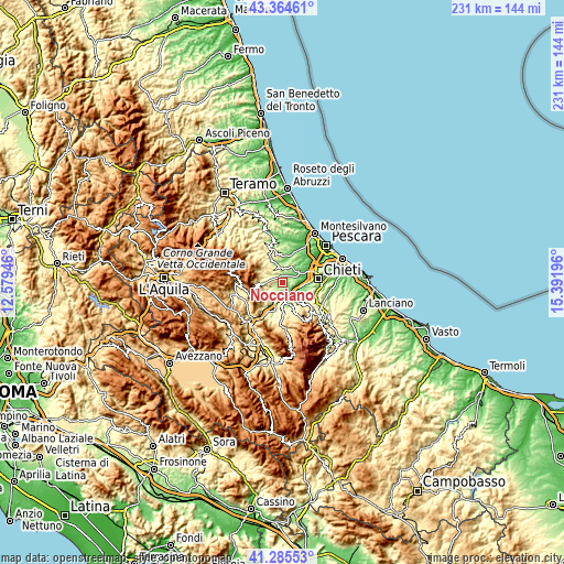 Topographic map of Nocciano