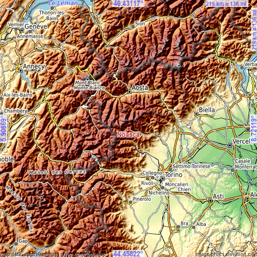 Topographic map of Noasca