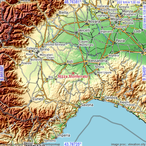 Topographic map of Nizza Monferrato