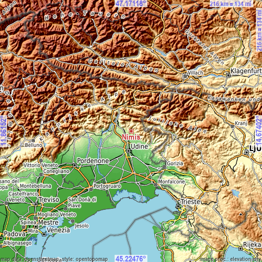 Topographic map of Nimis