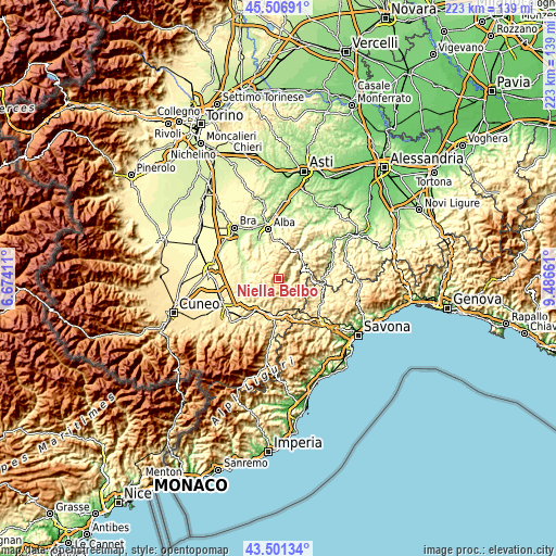 Topographic map of Niella Belbo