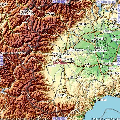 Topographic map of Nichelino