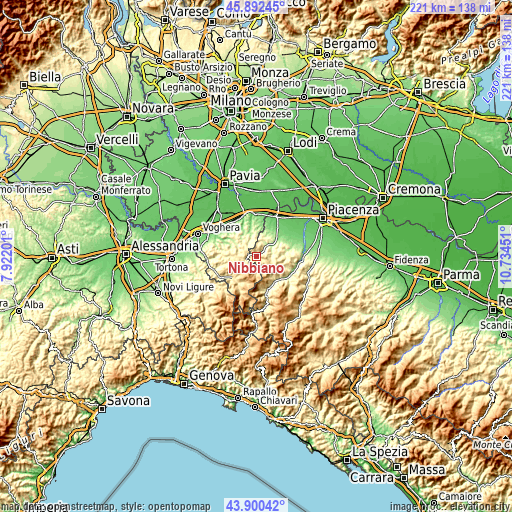 Topographic map of Nibbiano