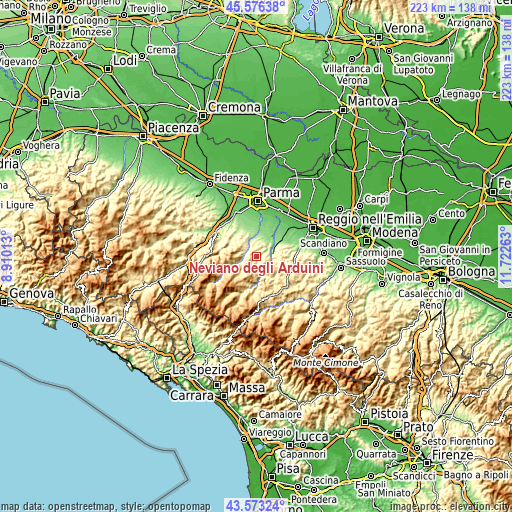 Topographic map of Neviano degli Arduini