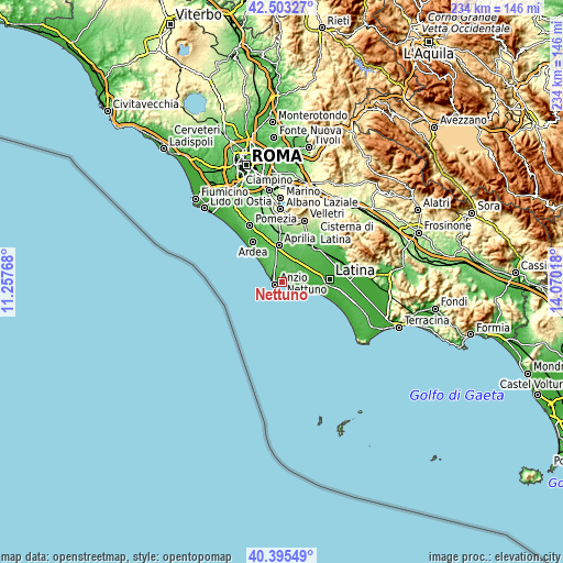 Topographic map of Nettuno