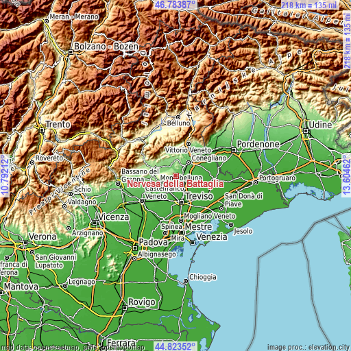 Topographic map of Nervesa della Battaglia