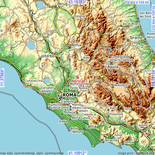 Topographic map of Nerola