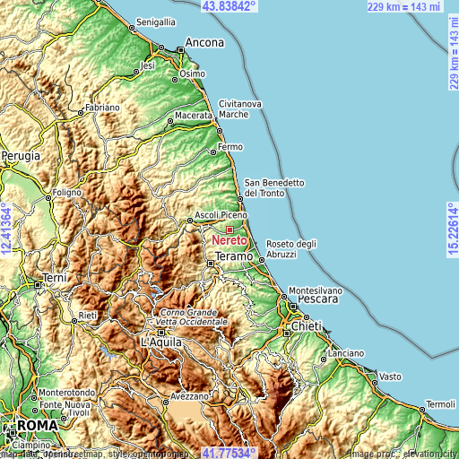 Topographic map of Nereto