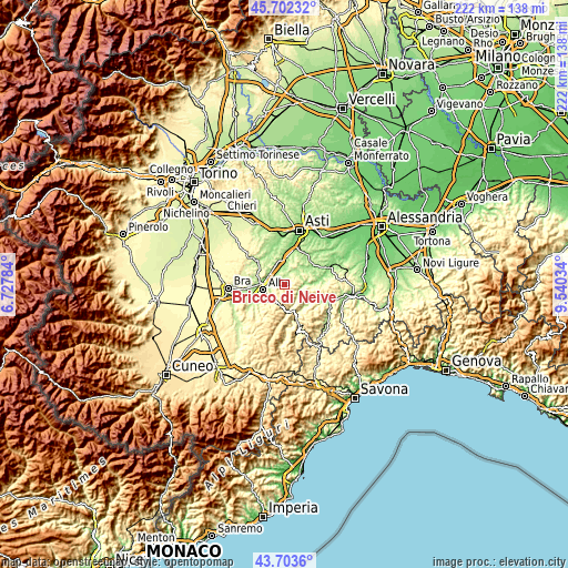 Topographic map of Bricco di Neive