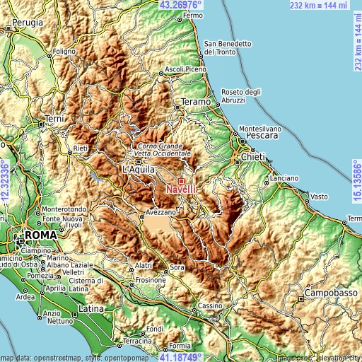 Topographic map of Navelli