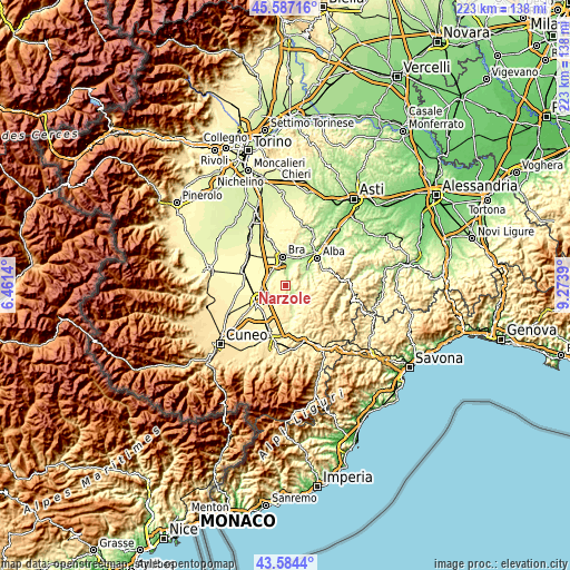 Topographic map of Narzole