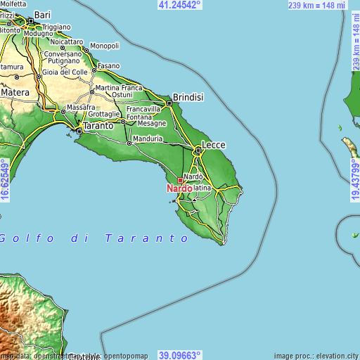 Topographic map of Nardò