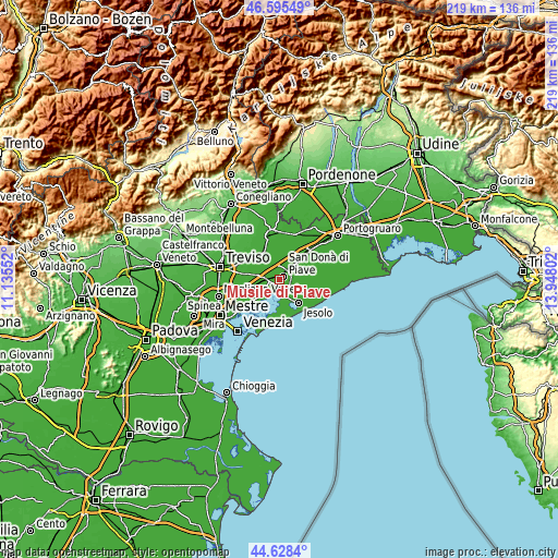 Topographic map of Musile di Piave