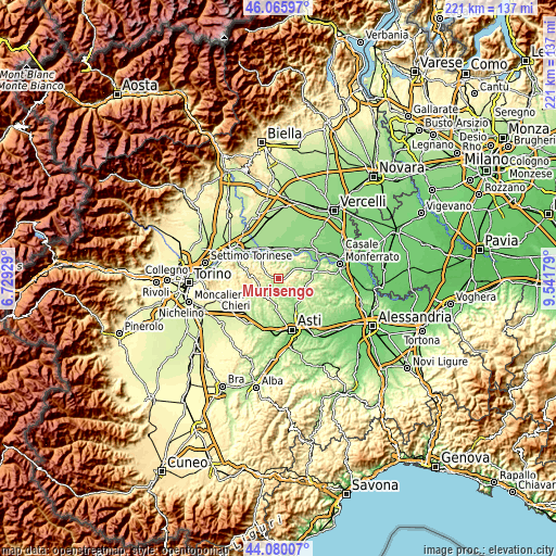 Topographic map of Murisengo