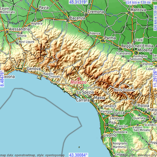 Topographic map of Mulazzo