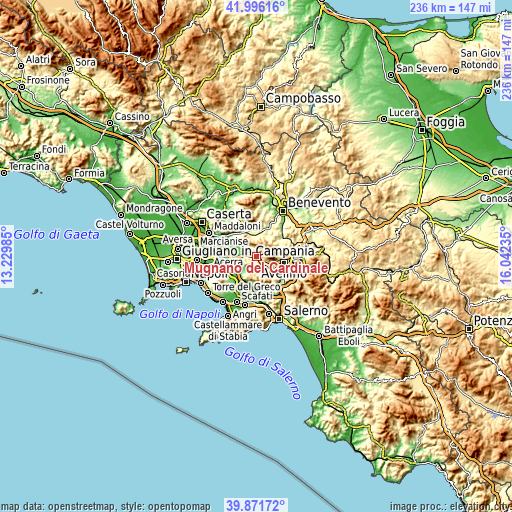 Topographic map of Mugnano del Cardinale