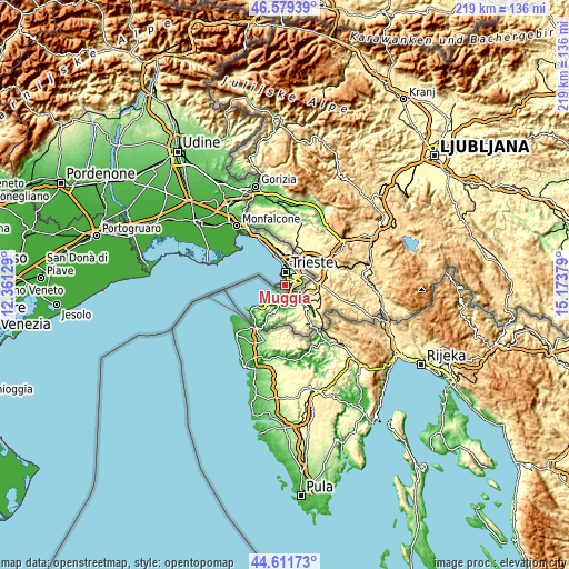 Topographic map of Muggia
