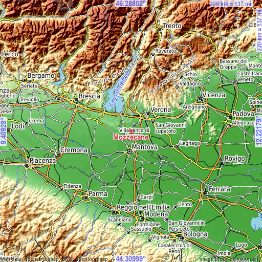 Topographic map of Mozzecane