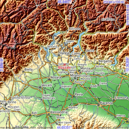 Topographic map of Mozzate
