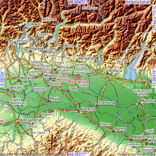 Topographic map of Mozzanica