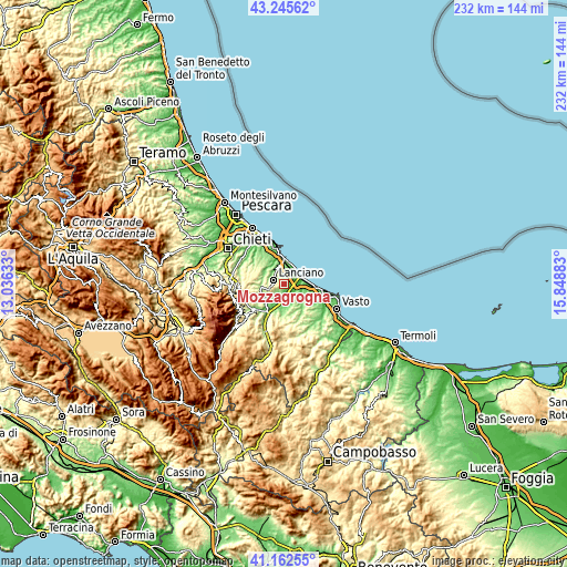 Topographic map of Mozzagrogna