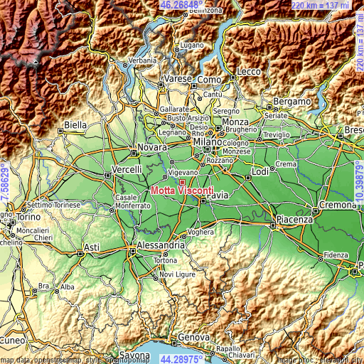 Topographic map of Motta Visconti
