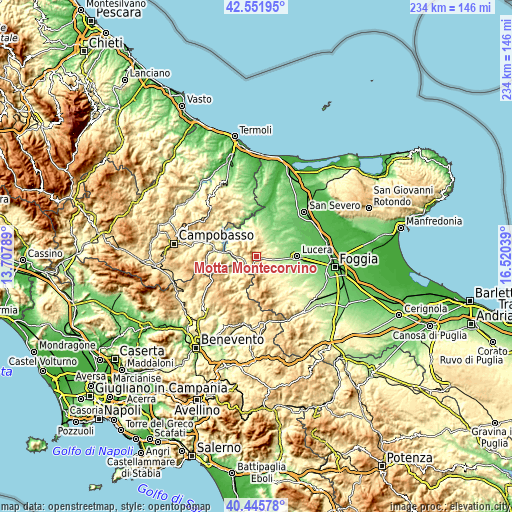 Topographic map of Motta Montecorvino