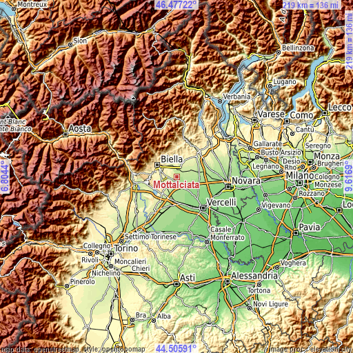 Topographic map of Mottalciata