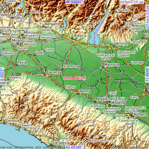 Topographic map of Motta Baluffi