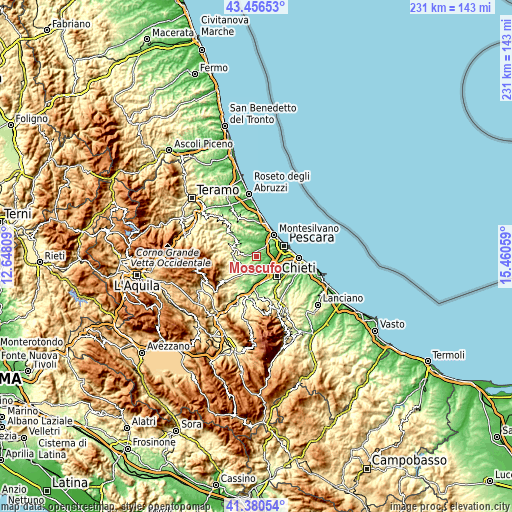 Topographic map of Moscufo
