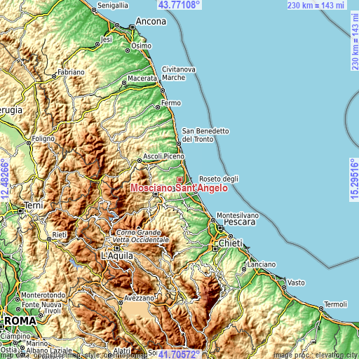 Topographic map of Mosciano Sant'Angelo