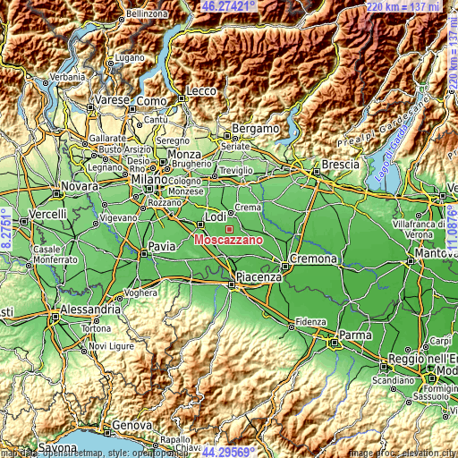 Topographic map of Moscazzano