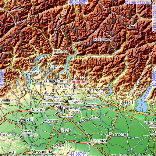 Topographic map of Morterone