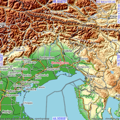 Topographic map of Mortegliano