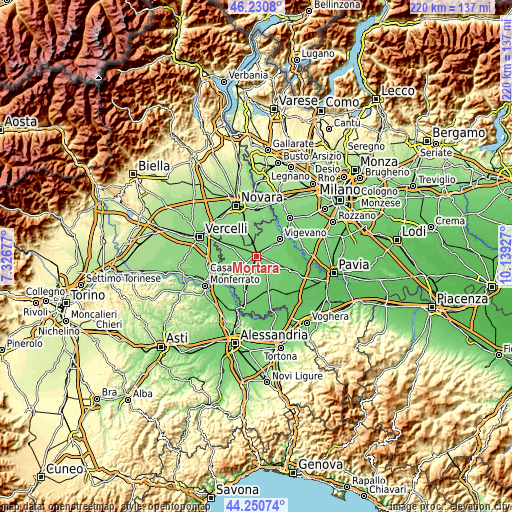 Topographic map of Mortara