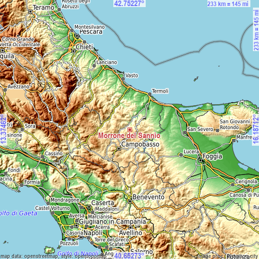 Topographic map of Morrone del Sannio