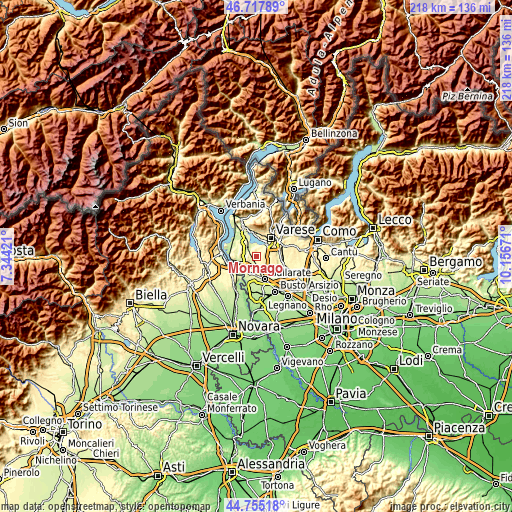 Topographic map of Mornago