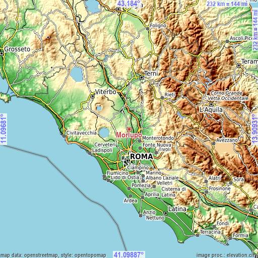 Topographic map of Morlupo