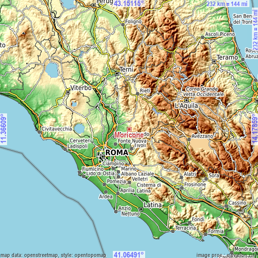 Topographic map of Moricone