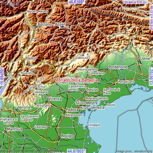 Topographic map of Moriago della Battaglia