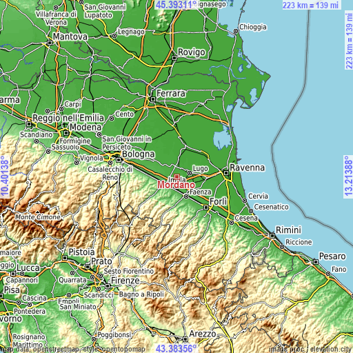 Topographic map of Mordano