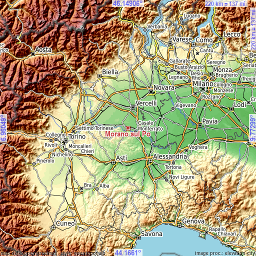 Topographic map of Morano sul Po