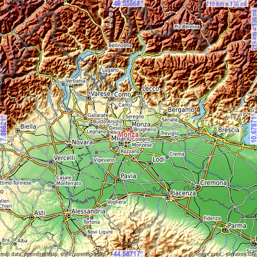 Topographic map of Monza