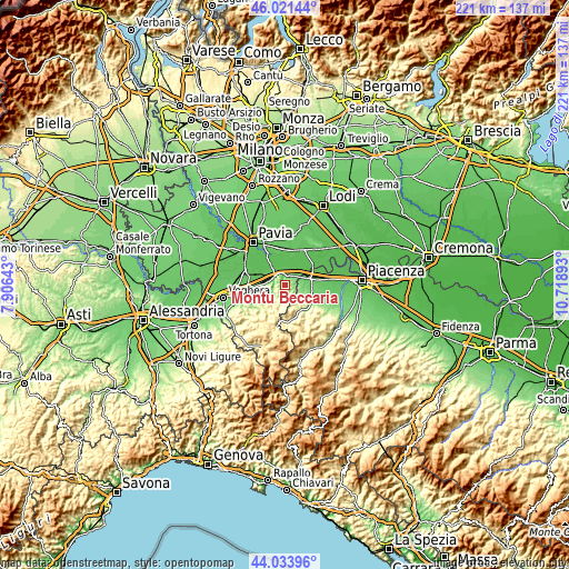 Topographic map of Montù Beccaria