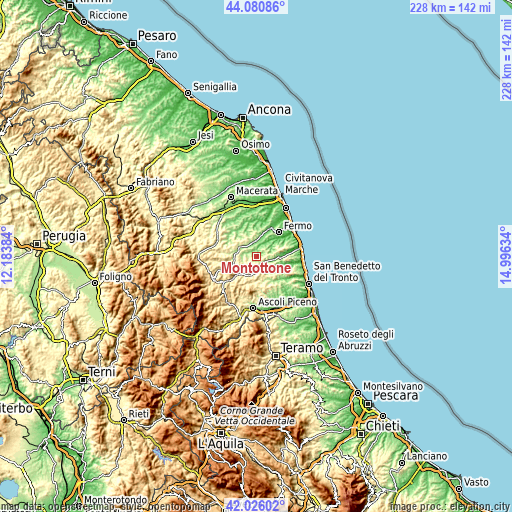 Topographic map of Montottone