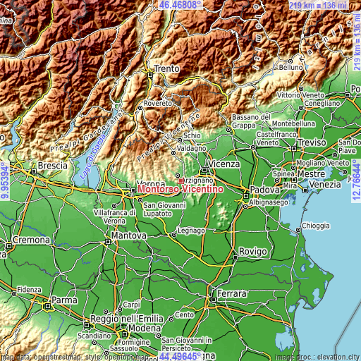 Topographic map of Montorso Vicentino